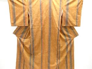 縞織り出し手織り紬着物